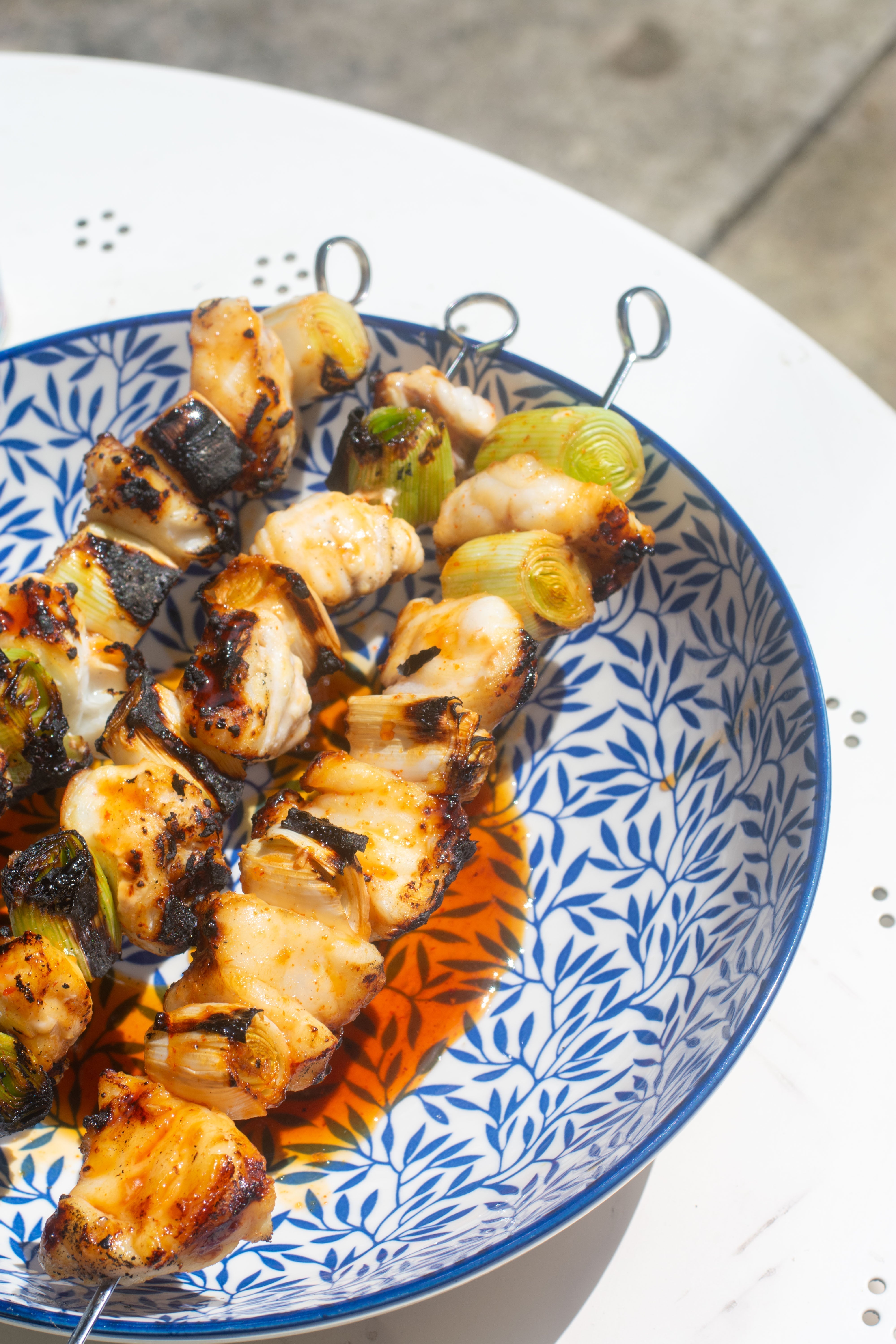 Sriracha Caramel Monkfish Skewers