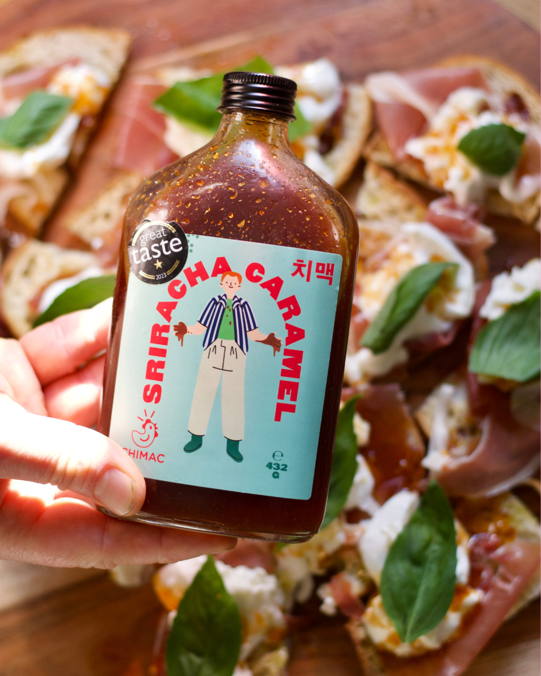 Burrata, Parma Ham & Sriracha Caramel Toasts